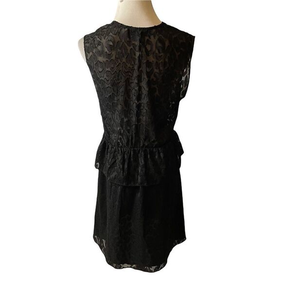 IRO Black Peplum Burnout Devore Leopard Pattern V Neck Dress - Size 2 - Picture 6 of 6